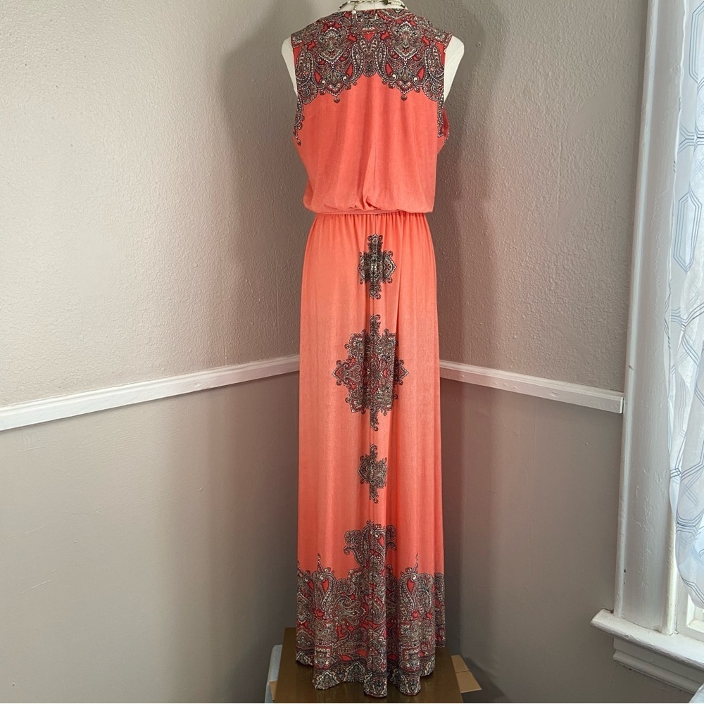 Paisley Chiffon Sleeveless Maxi Dress Size Small Rhinestone Sequin Detail - Picture 10 of 15